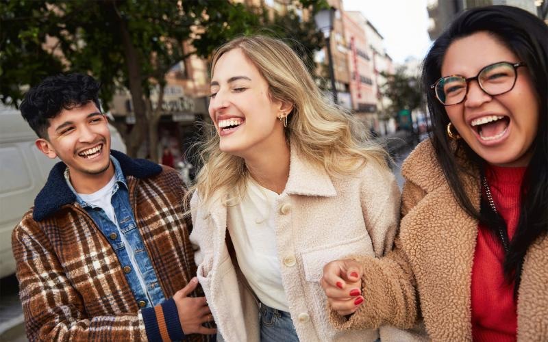 a group of people laughing